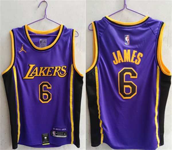 Men%27s Los Angeles Lakers #6 LeBron James Purple Stitched Basketball Jersey->memphis grizzlies->NBA Jersey